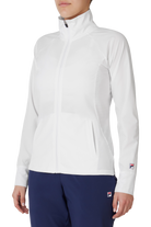 FILA Women's Tennis Essentials Track Jacket, tennis track jacket, women's tennis apparel, FILA tennis jacket, sporty track jacket, moisture-wicking fabric, breathable tennis jacket, comfortable tennis wear, tennis clothing, tennis gear, athletic jacket, Swiss Sports Haus, West Vancouver tennis shop.