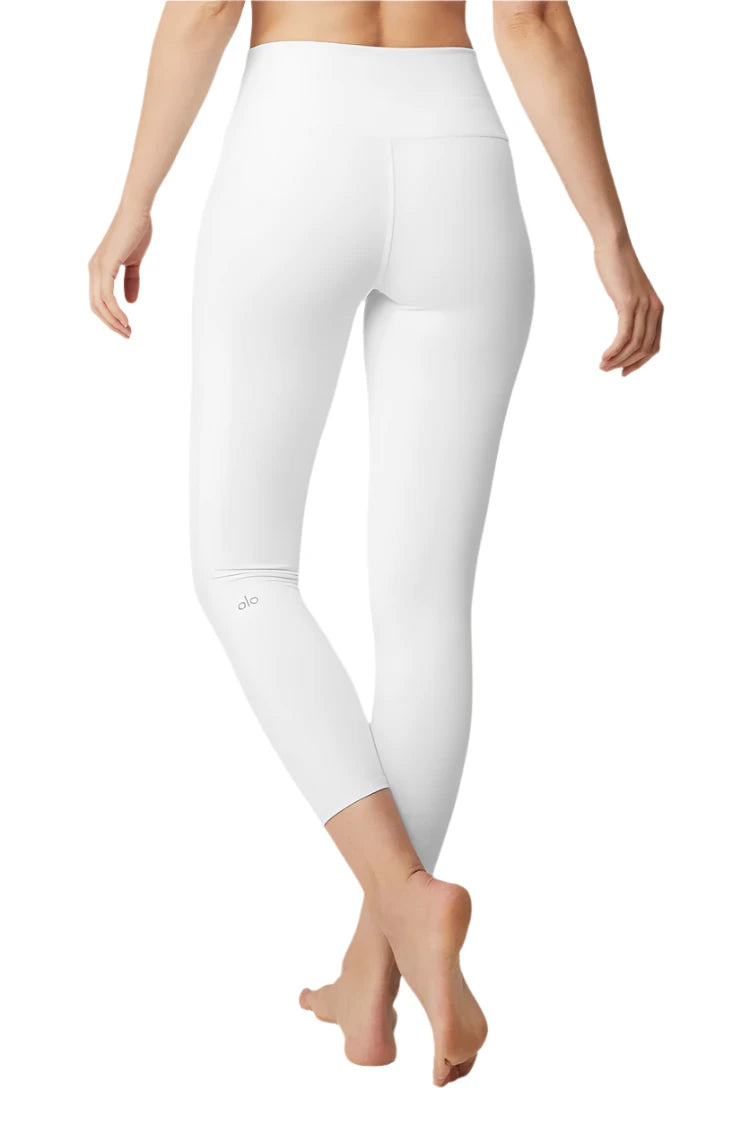 Alo 7/8 High-Waist Airbrush Leggings featuring sculpting Airbrush fabric, high-rise waistband, four-way stretch, and moisture-wicking performance.