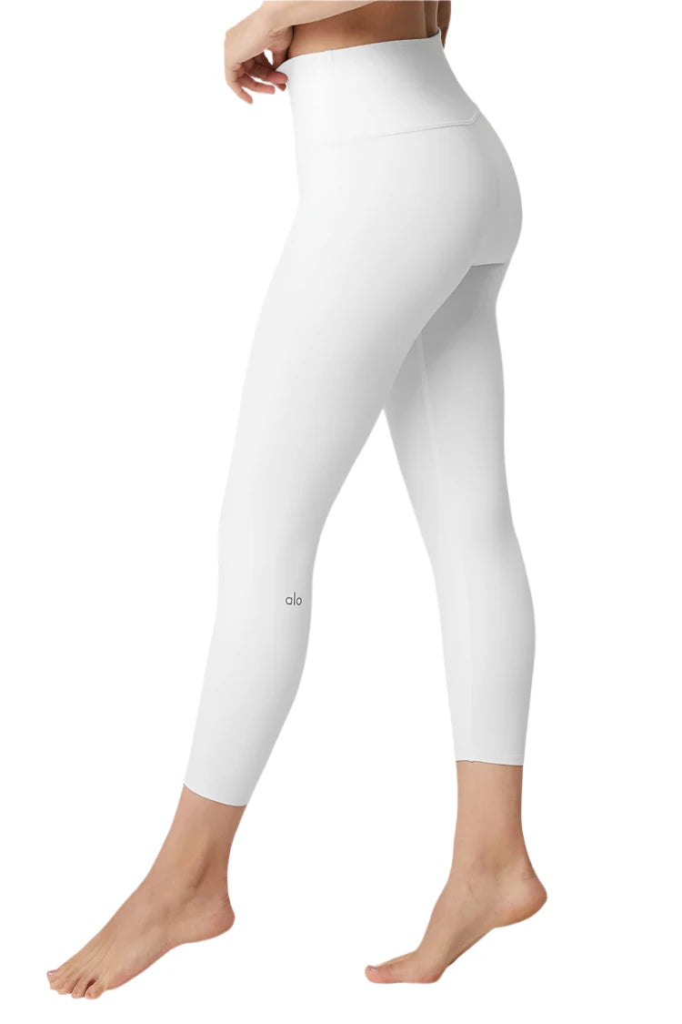 Alo 7/8 High-Waist Airbrush Leggings featuring sculpting Airbrush fabric, high-rise waistband, four-way stretch, and moisture-wicking performance.