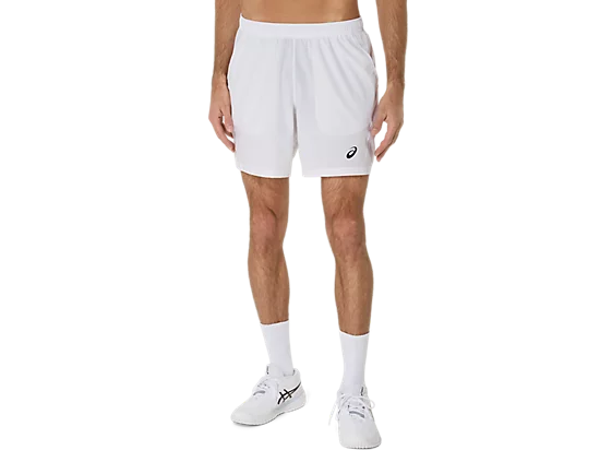 ASICS Court 7-inch Tennis Shorts featuring lightweight performance fabric, side pockets, moisture management, and an athletic fit.