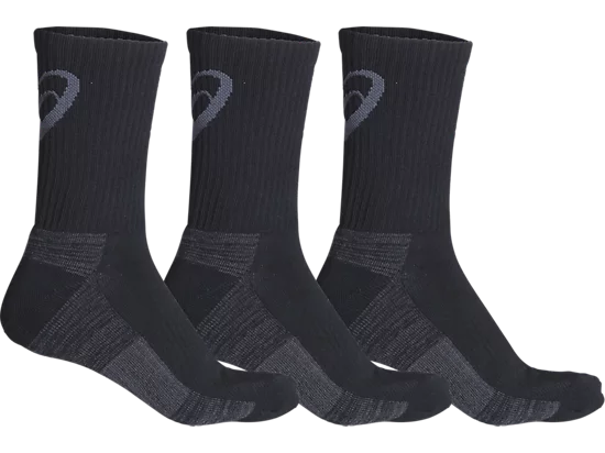 ASICS Training Crew Socks 3 Pack featuring cushioned construction, crew-height coverage, moisture management, and athletic support.