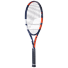 A Babolat Boost Drive strung tennis racket in navy designed for beginner and intermediate players