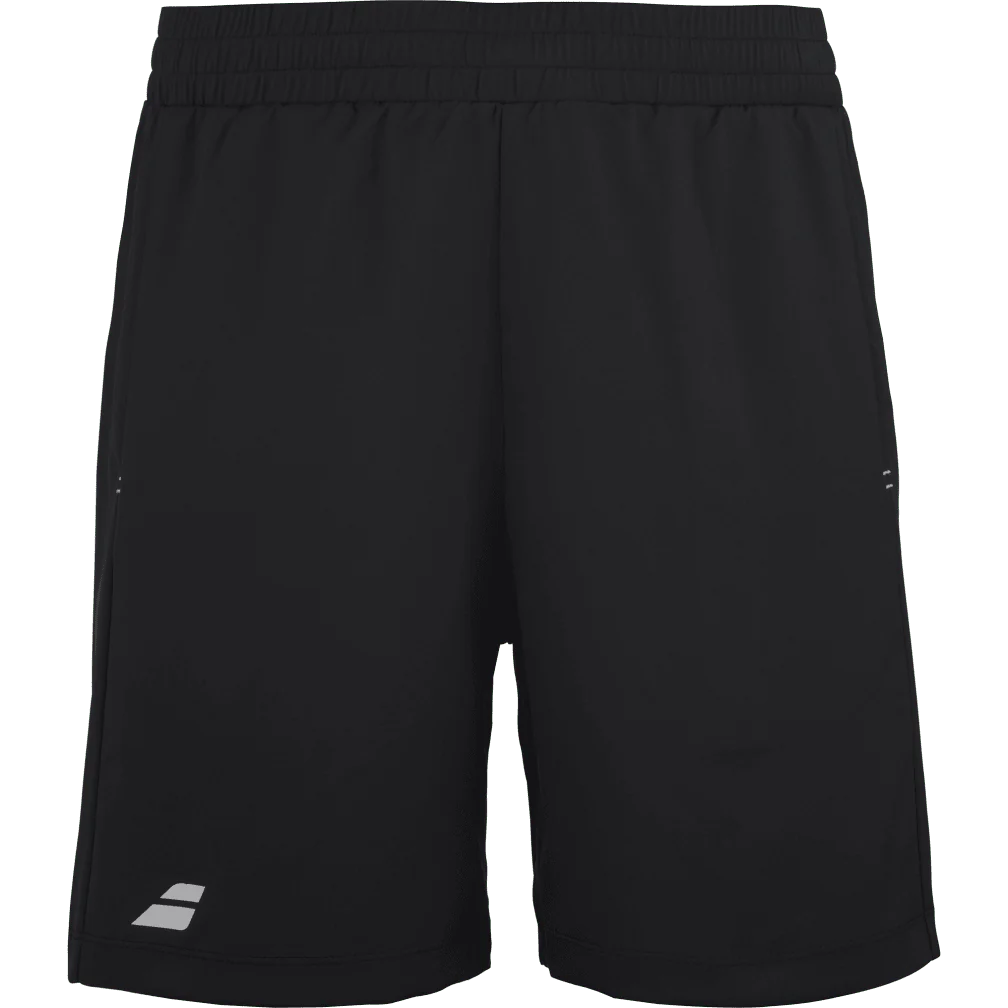 Babolat Boys' Play Tennis Shorts featuring lightweight performance fabric, side pockets, moisture-wicking technology, and an athletic fit.