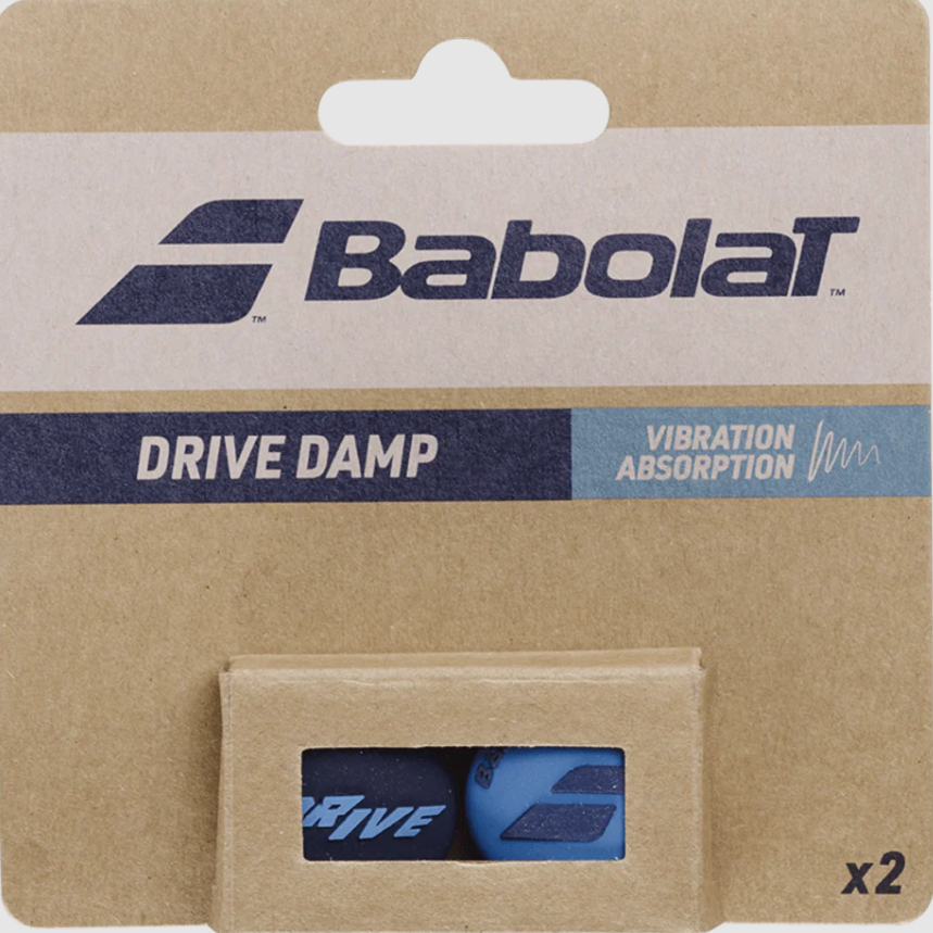 A pair of Babolat Drive Dampeners, designed to be placed on a tennis racket to reduce elbow strain.