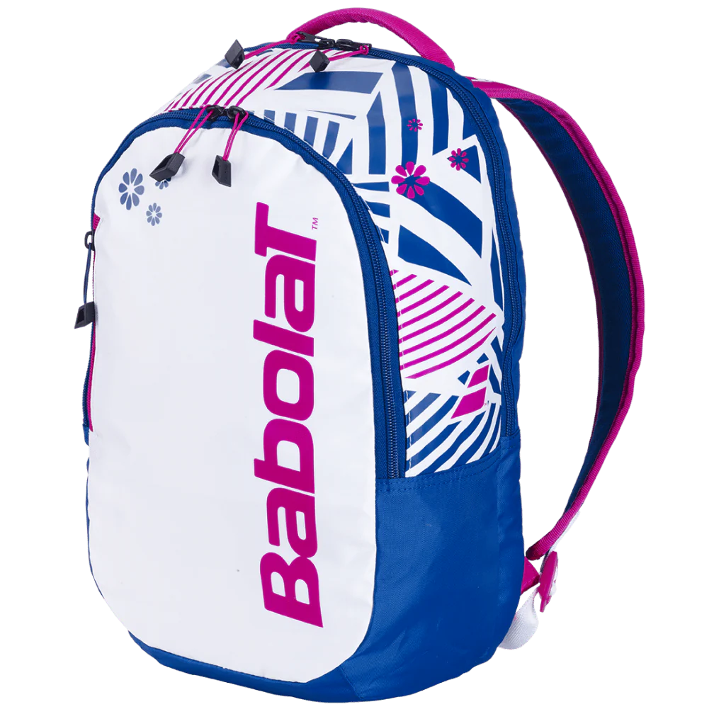 Babolat Kids Backpack featuring dedicated racquet storage, multiple compartments, lightweight construction, and a kid-friendly design.