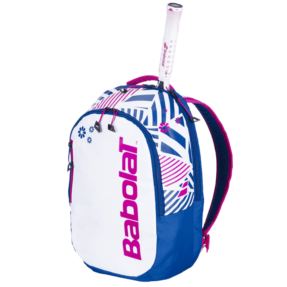 Babolat Kids Backpack featuring dedicated racquet storage, multiple compartments, lightweight construction, and a kid-friendly design.