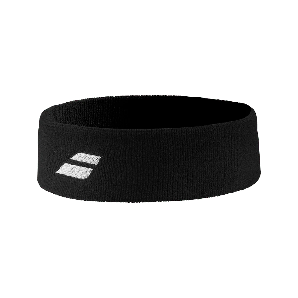 Babolat Logo Headband featuring soft absorbent fabric, a comfortable stretch fit, moisture management, and logo detailing.