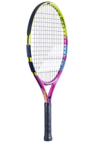 A Babolat Nadal Junior 21" tennis racket highlighting Rafa Nadal's signature colour scheme.