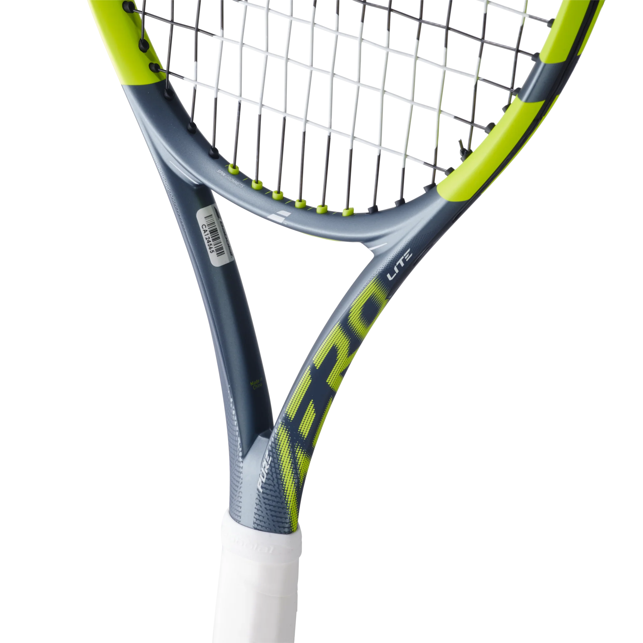 Babolat Pure Aero 100 Lite Gen 9 high-performance spin tennis racket in grey/green