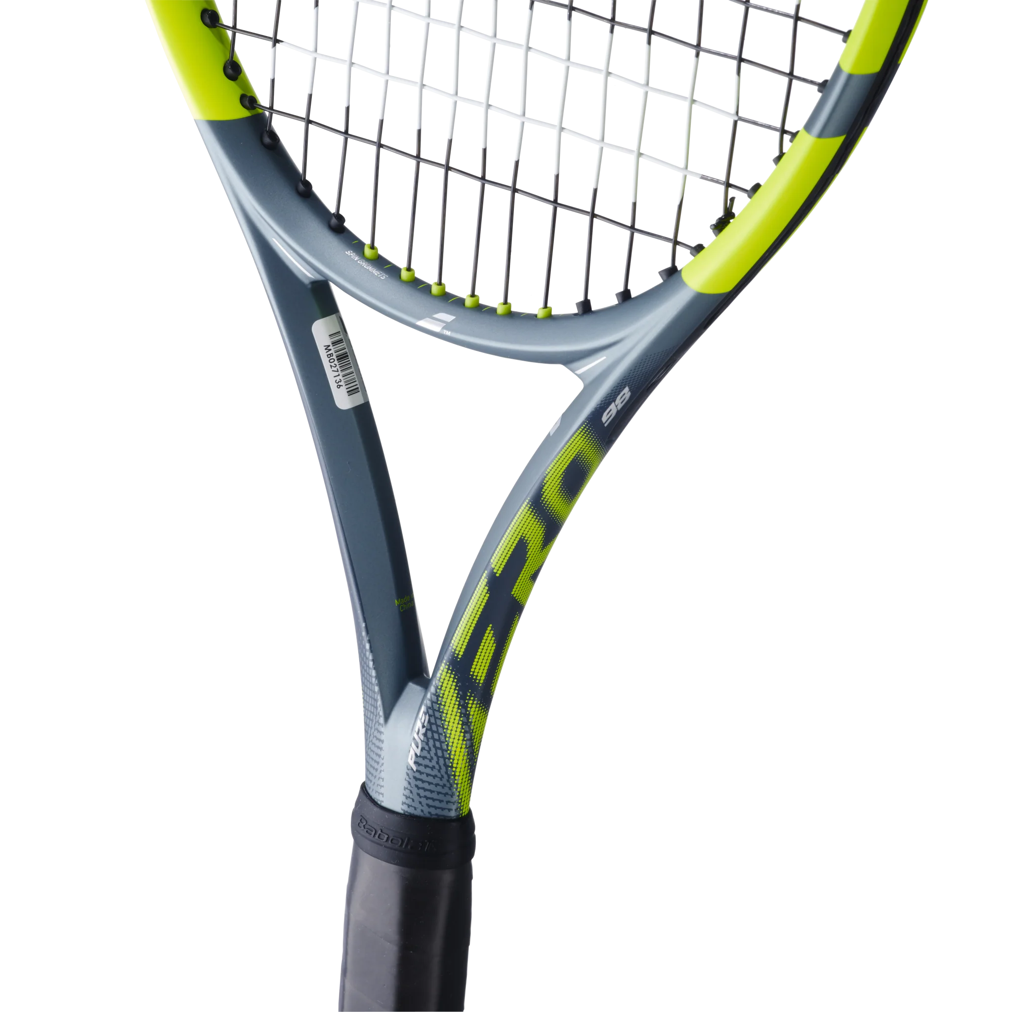 Babolat Pure Aero 98 Gen 9 high-performance spin tennis racket in grey/green