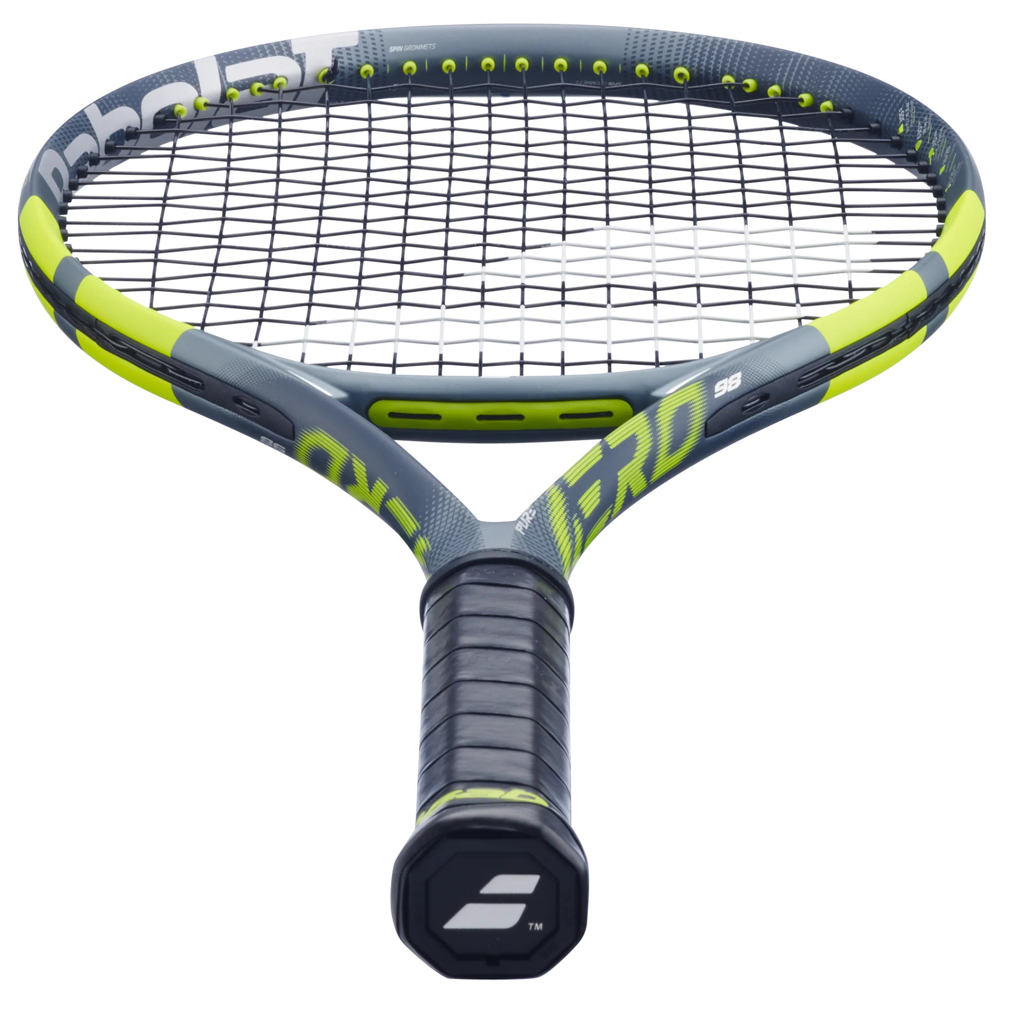 Babolat Pure Aero 98 Gen 9 high-performance spin tennis racket in grey/green