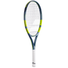 A Babolat Pure Aero Junior 25" Gen 9 high-performance spin tennis racket with a grey and green frame designed for kids aged 9-10