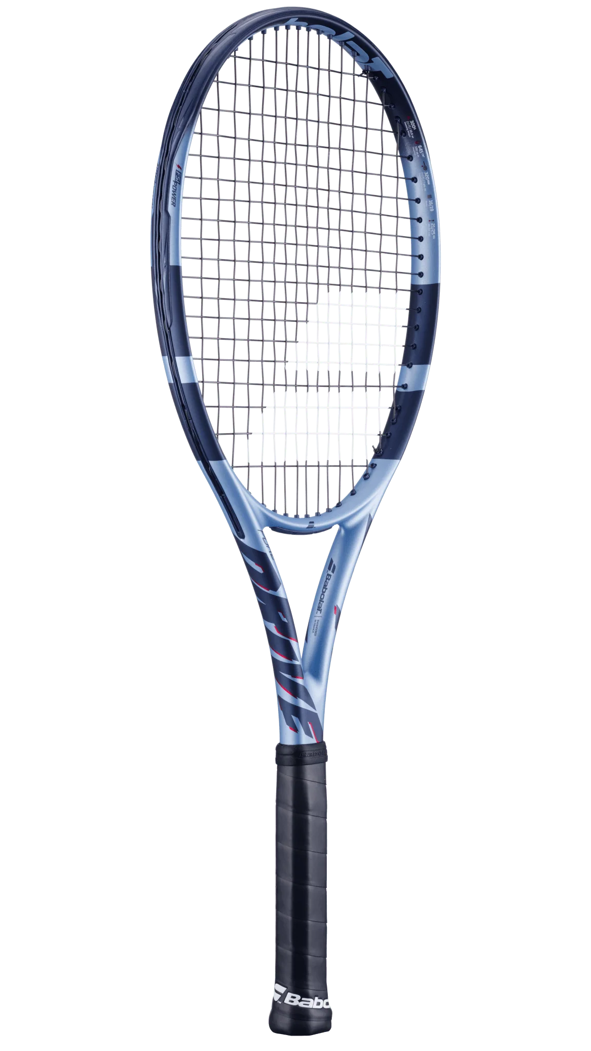A Babolat Pure Drive Gen 11 high-performance versatile tennis racket in a blue and navy colorway