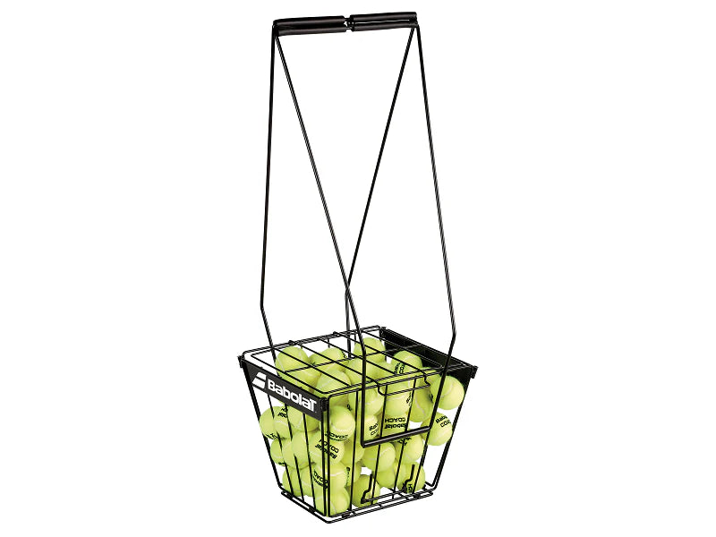Babolat Tennis Ball Cart featuring large-capacity ball storage, rolling wheels, durable construction, and easy court-side access.