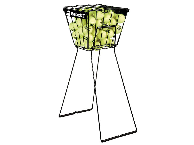 Babolat Tennis Ball Cart featuring large-capacity ball storage, rolling wheels, durable construction, and easy court-side access.