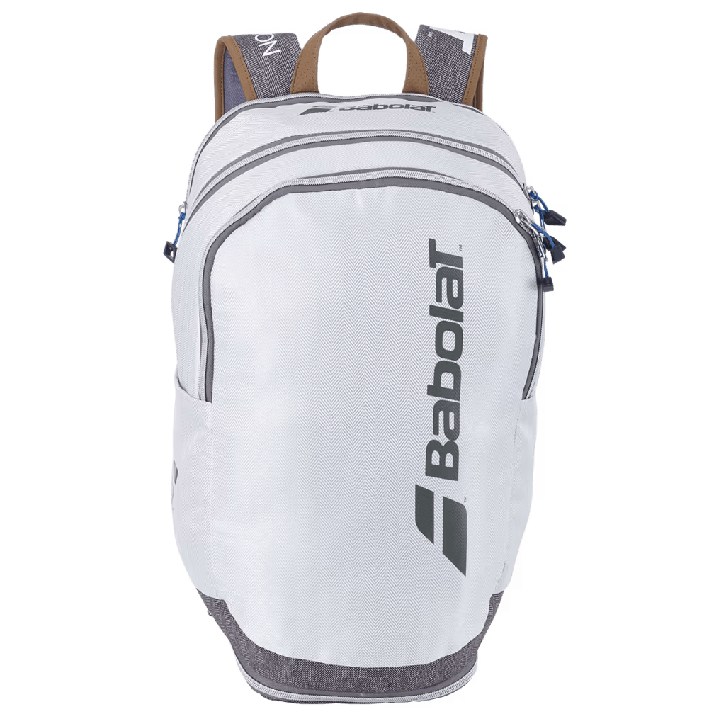 Babolat Wimbledon Backpack featuring official Wimbledon-inspired styling, racquet storage, multiple compartments, and padded shoulder straps.