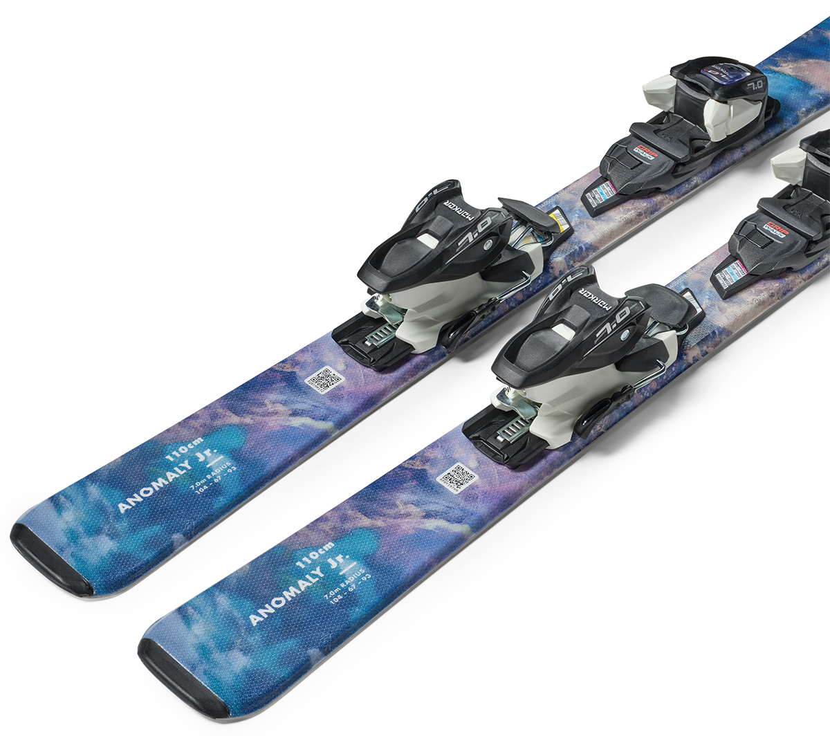 Blizzard Anomaly JR Skis with FDT 4.5 bindings, featuring a lightweight, forgiving design for easy turns, confidence, and junior ski progression.