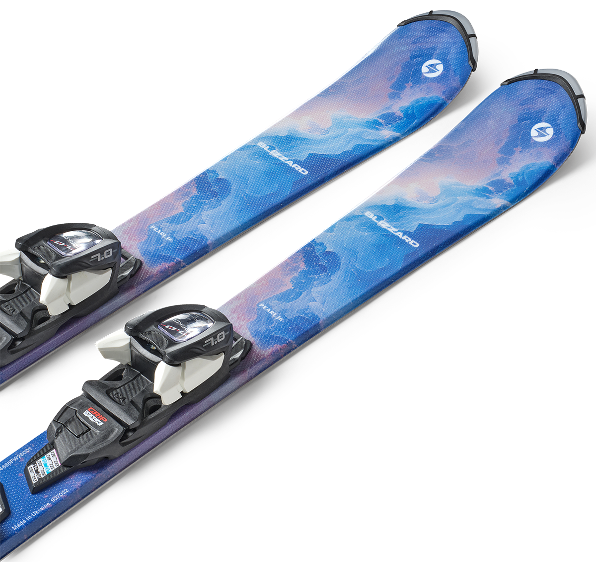 Blizzard Pearl JR Skis with FDT 4.5 junior bindings, featuring a lightweight, forgiving design for easy turns and skill progression.