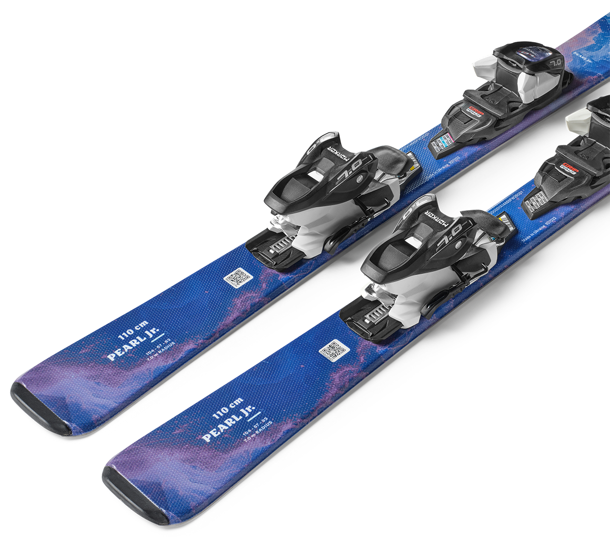 Blizzard Pearl JR Skis with FDT 4.5 junior bindings, featuring a lightweight, forgiving design for easy turns and skill progression.