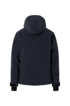 A navy blue Bogner Fire + Ice Men's Ivo ski jacket that features 20K waterproofing and 20K breathability, premium 4-way stretch technical fabric, and a sleek silhouette.