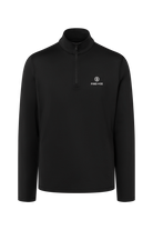 A black Bogner Fire + Ice Men's Pascal Turtleneck midlayer sweater that is made from a moisture-wicking 4-way stretch technical fabric.