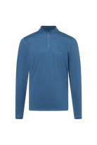A blue Bogner Fire + Ice Men's Pascal Turtleneck midlayer sweater that is made from a moisture-wicking 4-way stretch technical fabric.