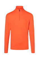 An orange Bogner Fire + Ice Men's Pascal turtleneck midlayer sweater that is made from a moisture-wicking 4-way stretch technical fabric.