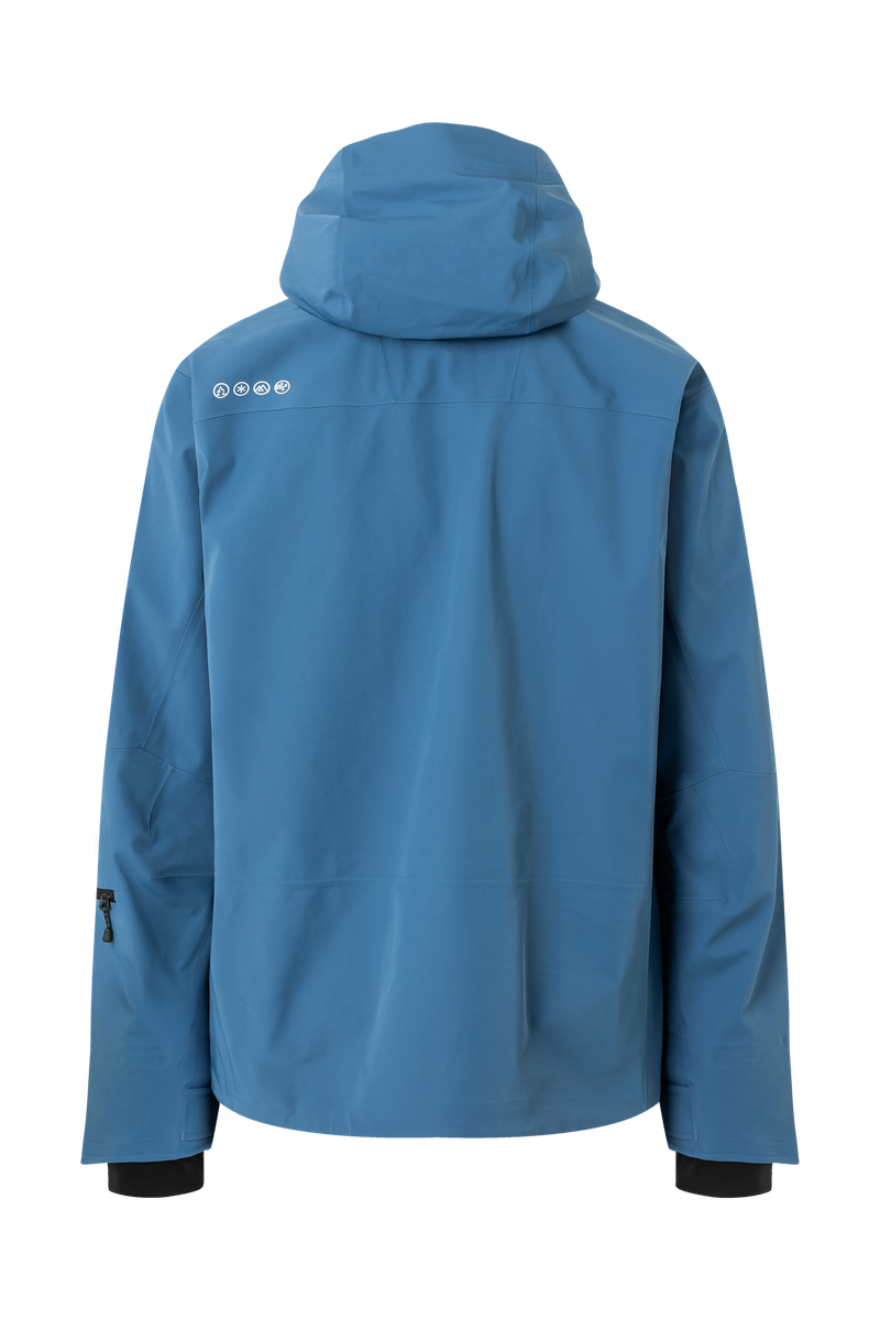 A blue Bogner Fire + Ice Men's Piaro Shell ski jacket that features a 20K waterproof and 20K breathable membrane, a premium 4-way stretch technical fabric, and a sleek silhouette.