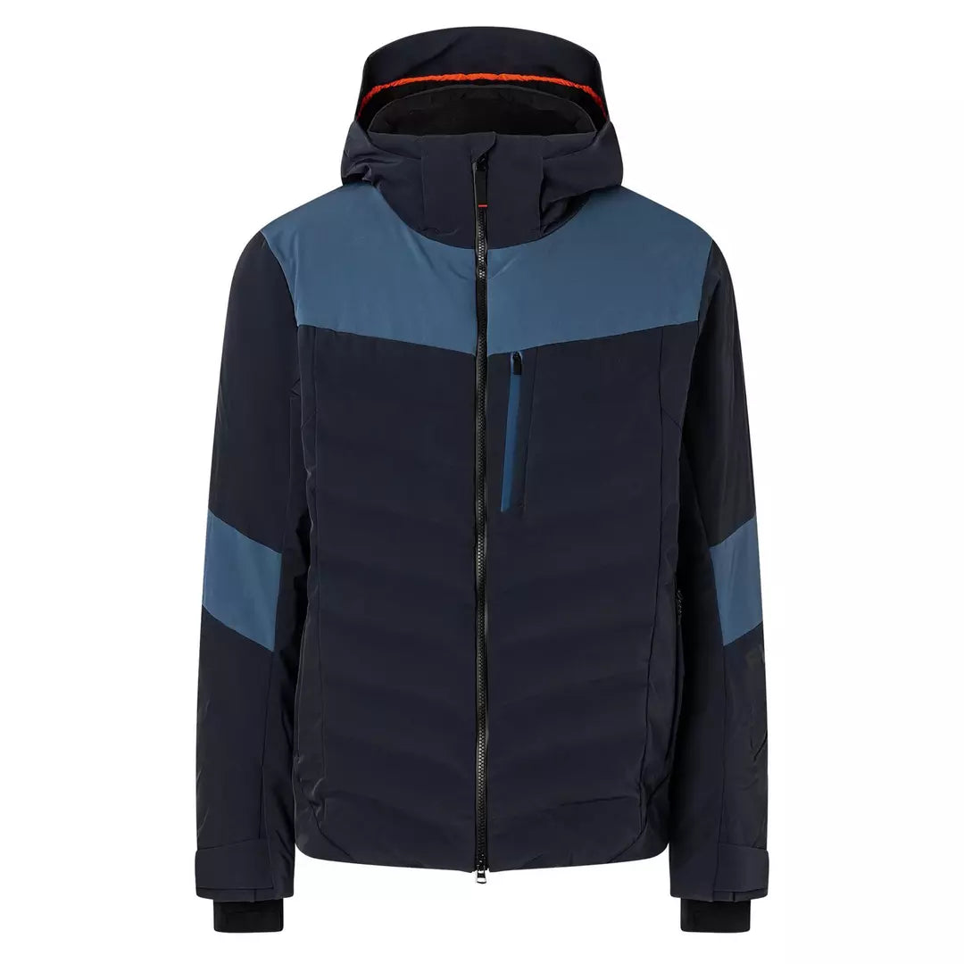 A navy and blue Bogner Fire + Ice Men's Radek Ski Jacket that features a 20K waterproof and 20K breathable membrane, premium 4-way stretch fabric, and a sleek silhouette.