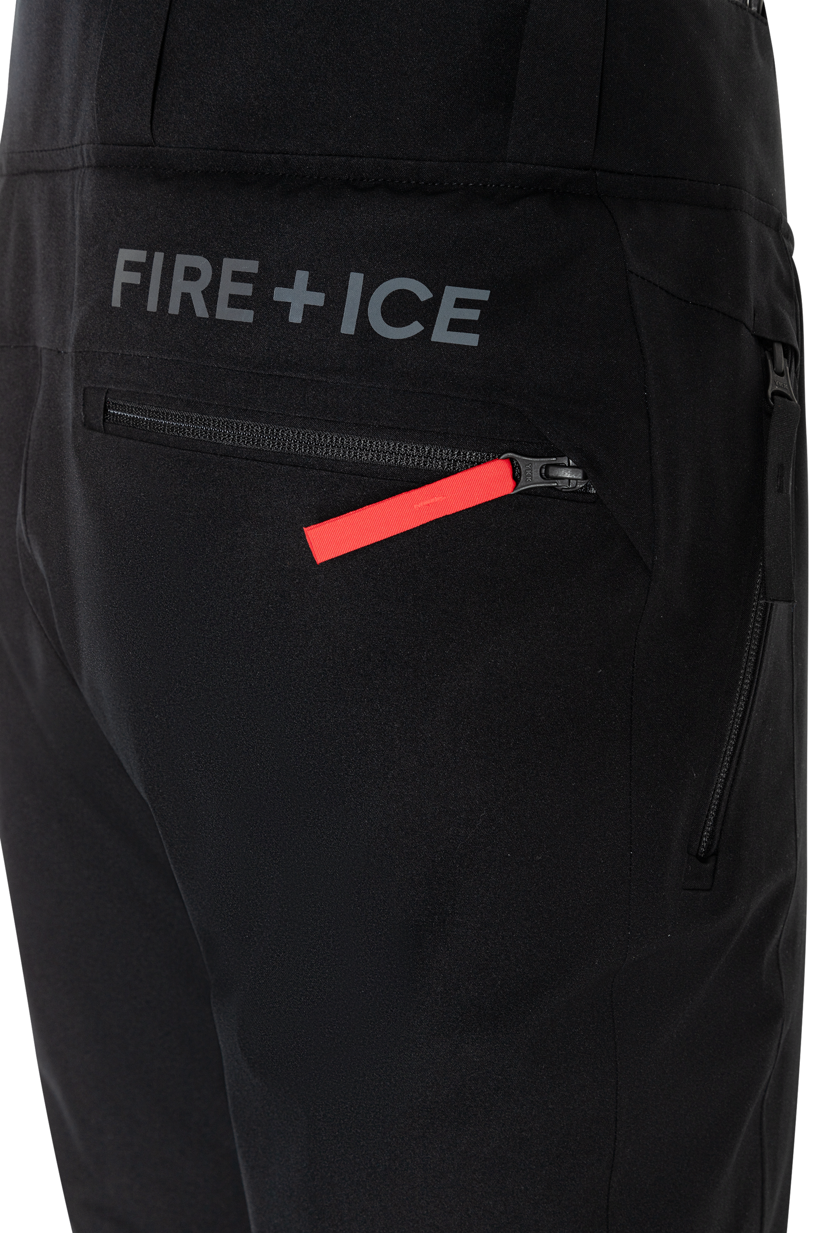A pair of black Bogner Fire + Ice Men's Scott 3 ski pants that feature a waterproof and breathable membrane, a premium 4-way stretch technical fabric, and a sleek silhouette.
