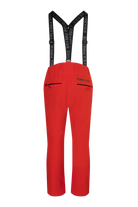 A pair of red Bogner Fire + Ice Men's Scott 3 ski pants that feature a waterproof and breathable membrane, a premium 4-way stretch technical fabric, and a sleek silhouette.