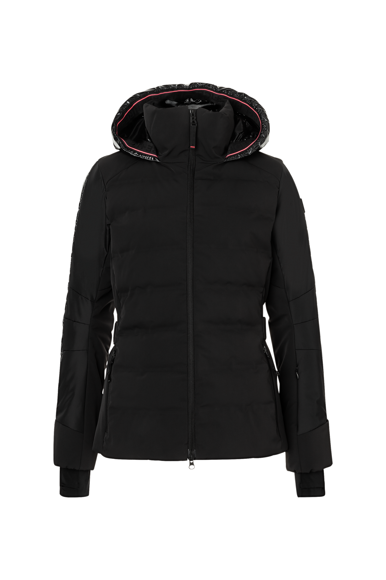 A black Bogner Fire + Ice Women's Cadja Ski Jacket that features a 20K waterproof and 20K breathable membrane, a premium 4-way stretch technical fabic, and a form-flattering silhouette.