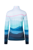 A blue and white print Bogner Fire + Ice Women's Ilvy 3 Turtleneck midlayer sweatshirt that is made from a premium technical fabric.