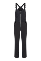 A pair of black Bogner Fire + Ice Women's Ivie2-T Bib Ski Pants that feature a 20K waterproof and 20K breathable membrane, a premium 4-way stretch technical fabric, and a sleek silhouette.
