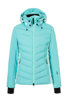 A light blue Bogner Fire + Ice Women's Janka 4 ski jacket that features a 20K waterproof and 20K breathable membrane, a premium 4-way stretch fabric, and a form-flattering fashionable silhouette.