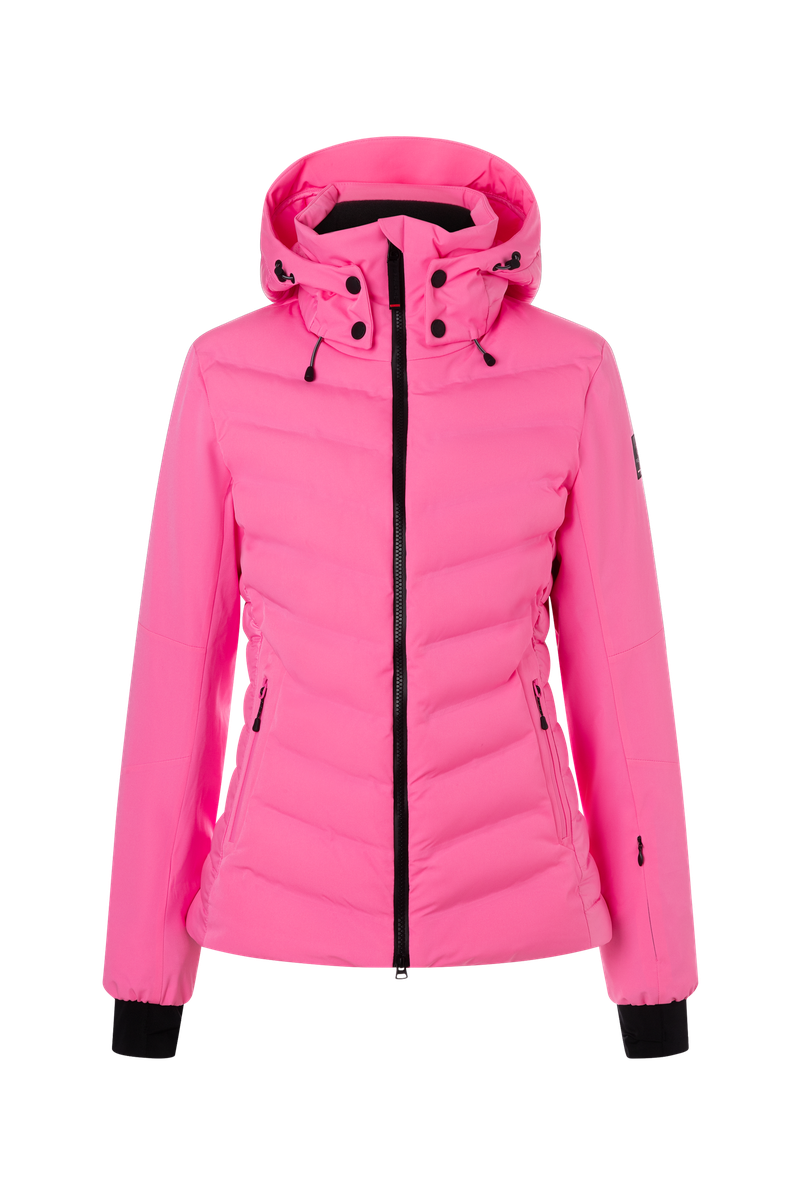 A pink Bogner Fire + Ice Women's Janka 4 ski jacket that features a 20K waterproof and 20K breathable membrane, a premium 4-way stretch fabric, and a form-flattering fashionable silhouette.