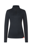 A navy Bogner Fire and Ice Women's Margo2 Sparkle T-Neck midlayer that is made from a premium 4-way stretch and moisture-wicking technical fabric.