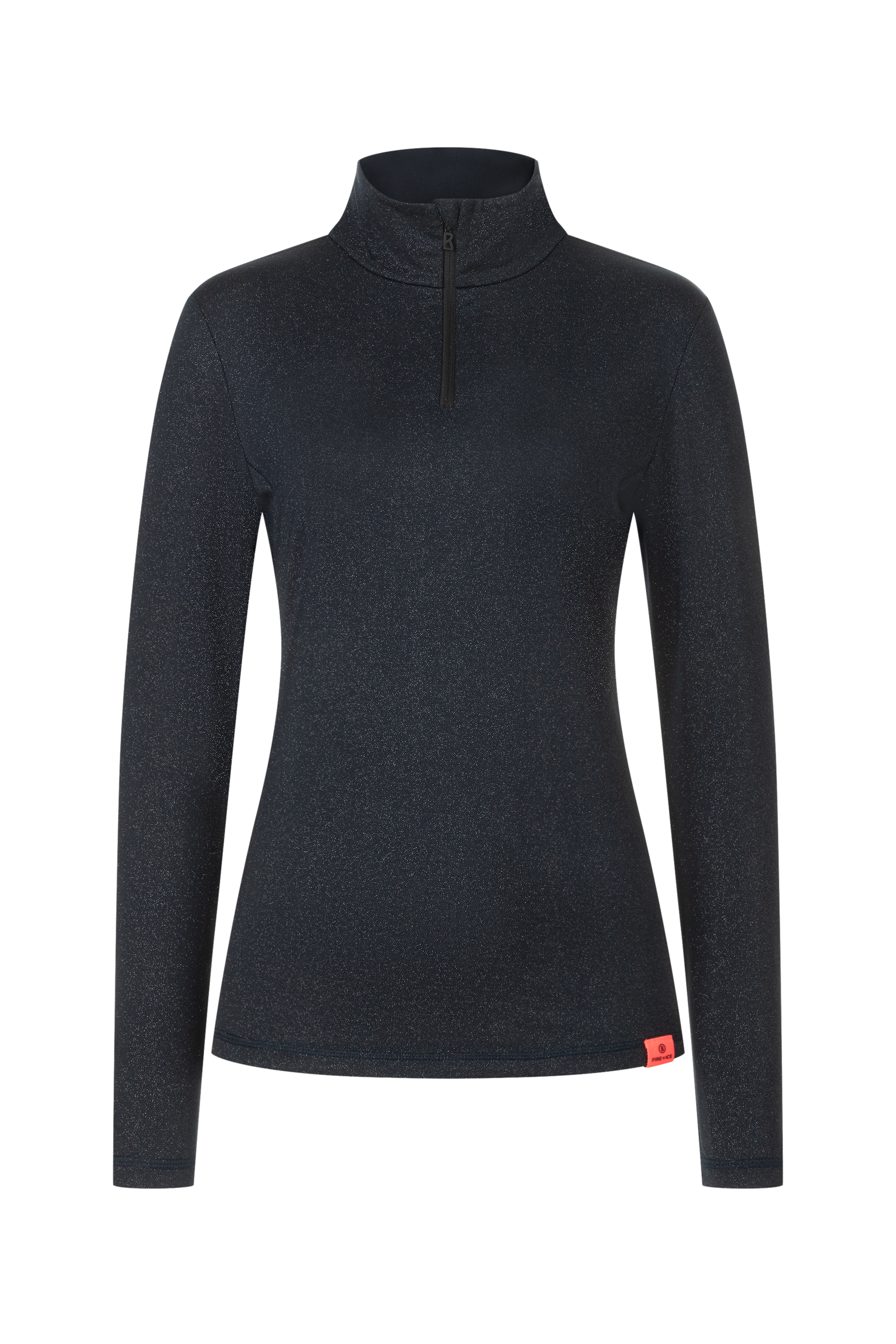 A navy Bogner Fire and Ice Women's Margo2 Sparkle T-Neck midlayer that is made from a premium 4-way stretch and moisture-wicking technical fabric.