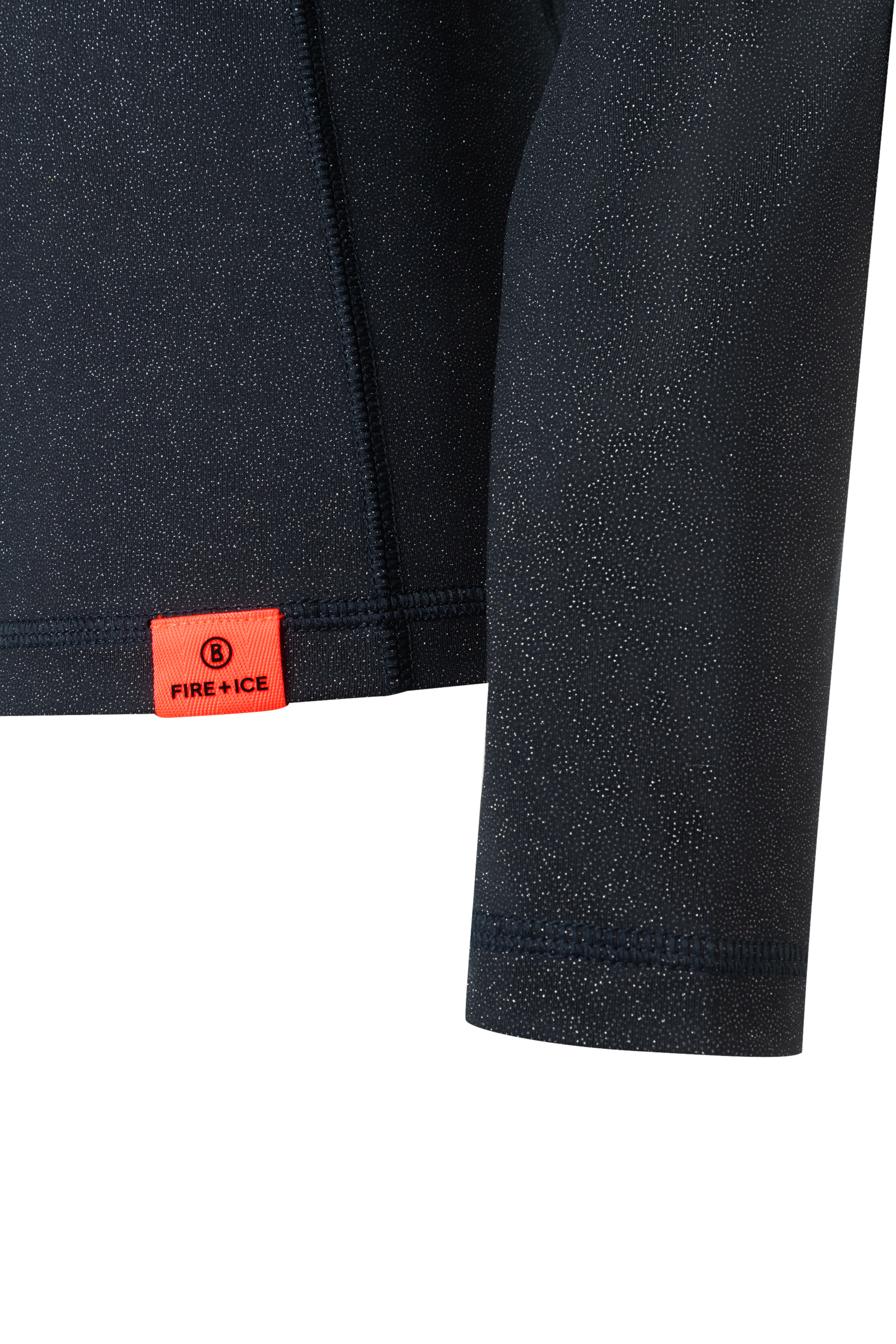 A navy Bogner Fire and Ice Women's Margo2 Sparkle T-Neck midlayer that is made from a premium 4-way stretch and moisture-wicking technical fabric.