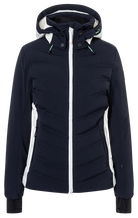 Bogner FIRE + ICE Janka4 Women's ski jacket in Deepest Navy with 4-way stretch, Thermore Ecodown insulation and detachable hood.