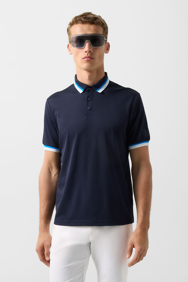 Bogner Men's Arik short-sleeved golf polo with breathable stretch performance fabric and athletic fit for golf and everyday wear