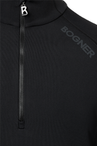 A black Bogner Men's Harry T-Neck sweater which features a quick drying, moisture-wickening, and stretchable technical fabric.