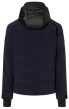 Bogner Men's Minho-D Ski Jacket in Navy with waterproof 4-way stretch softshell, down-blend insulation and integrated hood.
