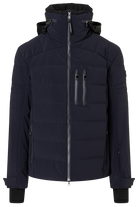 Bogner Men's Minho-D Ski Jacket in Navy with waterproof 4-way stretch softshell, down-blend insulation and integrated hood.