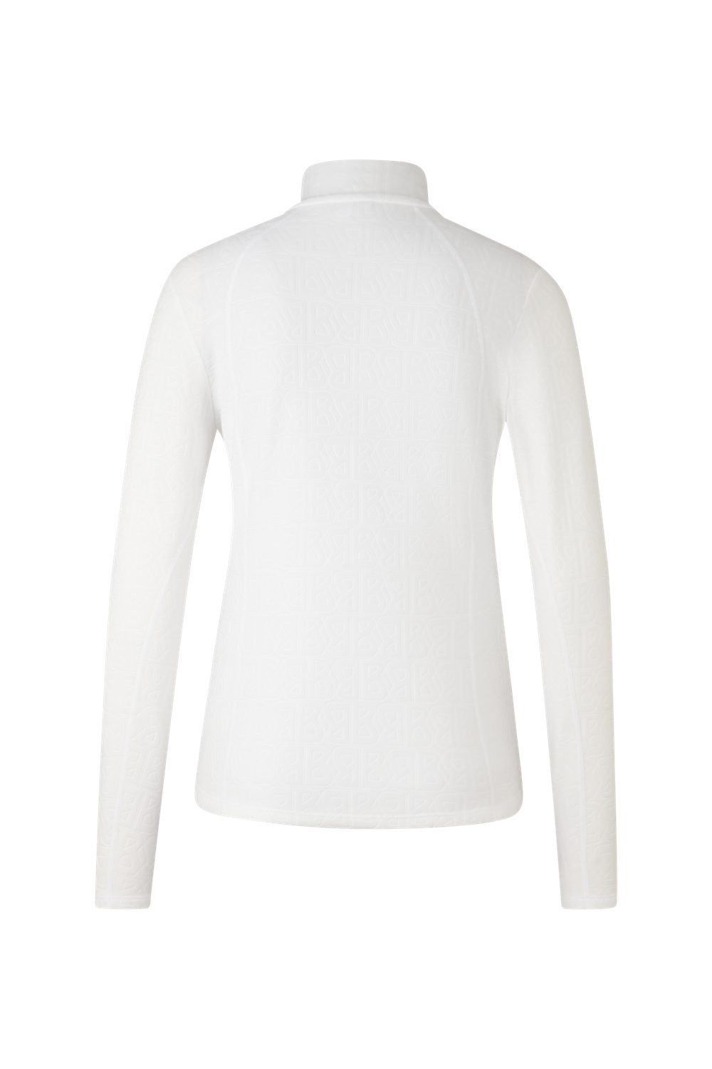 A white Bogner Women's Medita T-Neck sweater that features quick-drying, moisture-wicking, stretchable technical fabric in a slimming, fashionable silhouette.