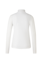 A white Bogner Women's Medita T-Neck sweater that features quick-drying, moisture-wicking, stretchable technical fabric in a slimming, fashionable silhouette.