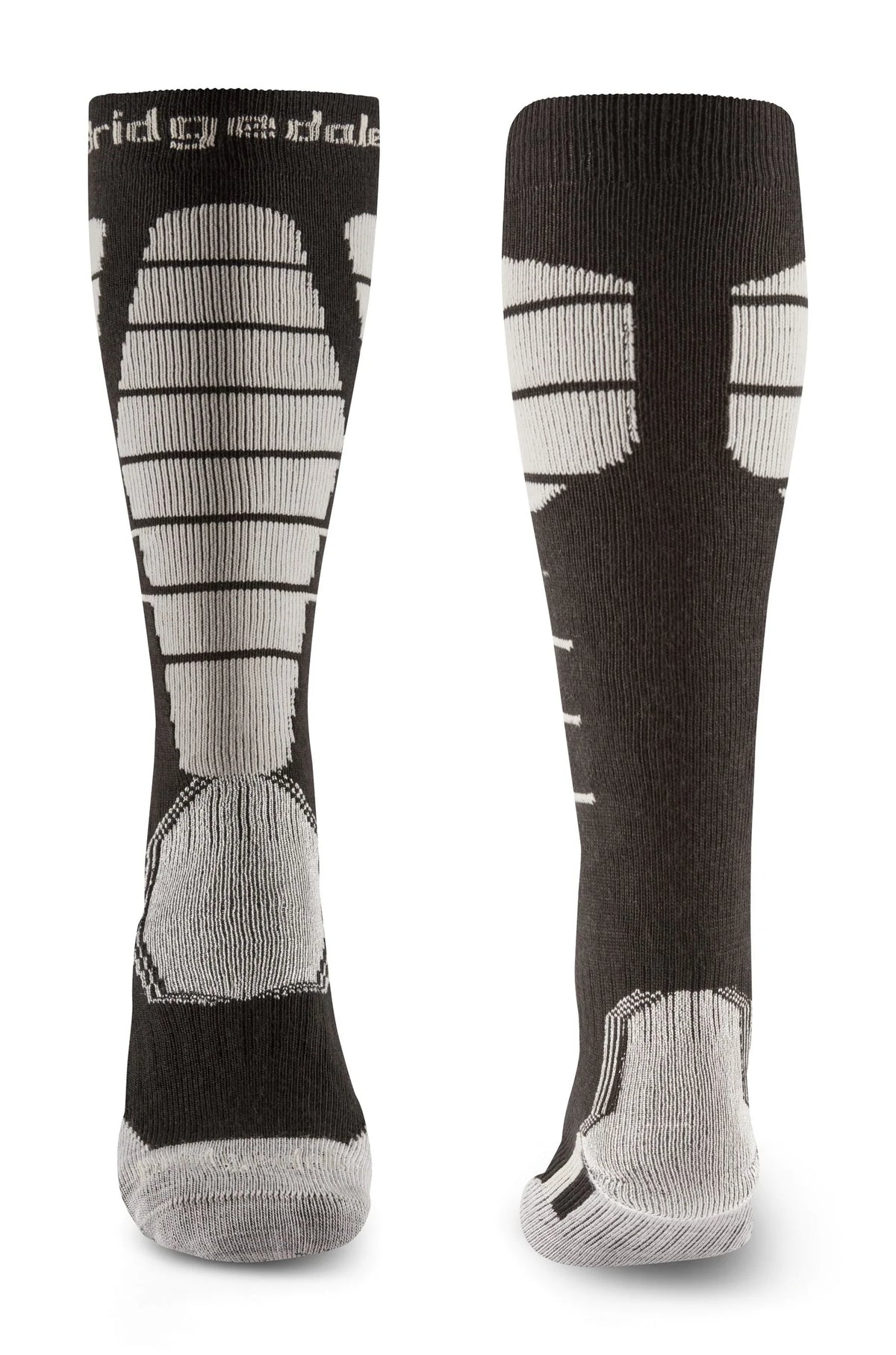 Bridgedale Men's Ski Easy On Merino Endurance Over Calf sock in Black/Grey with MerinoFusion technology and easy-on construction.