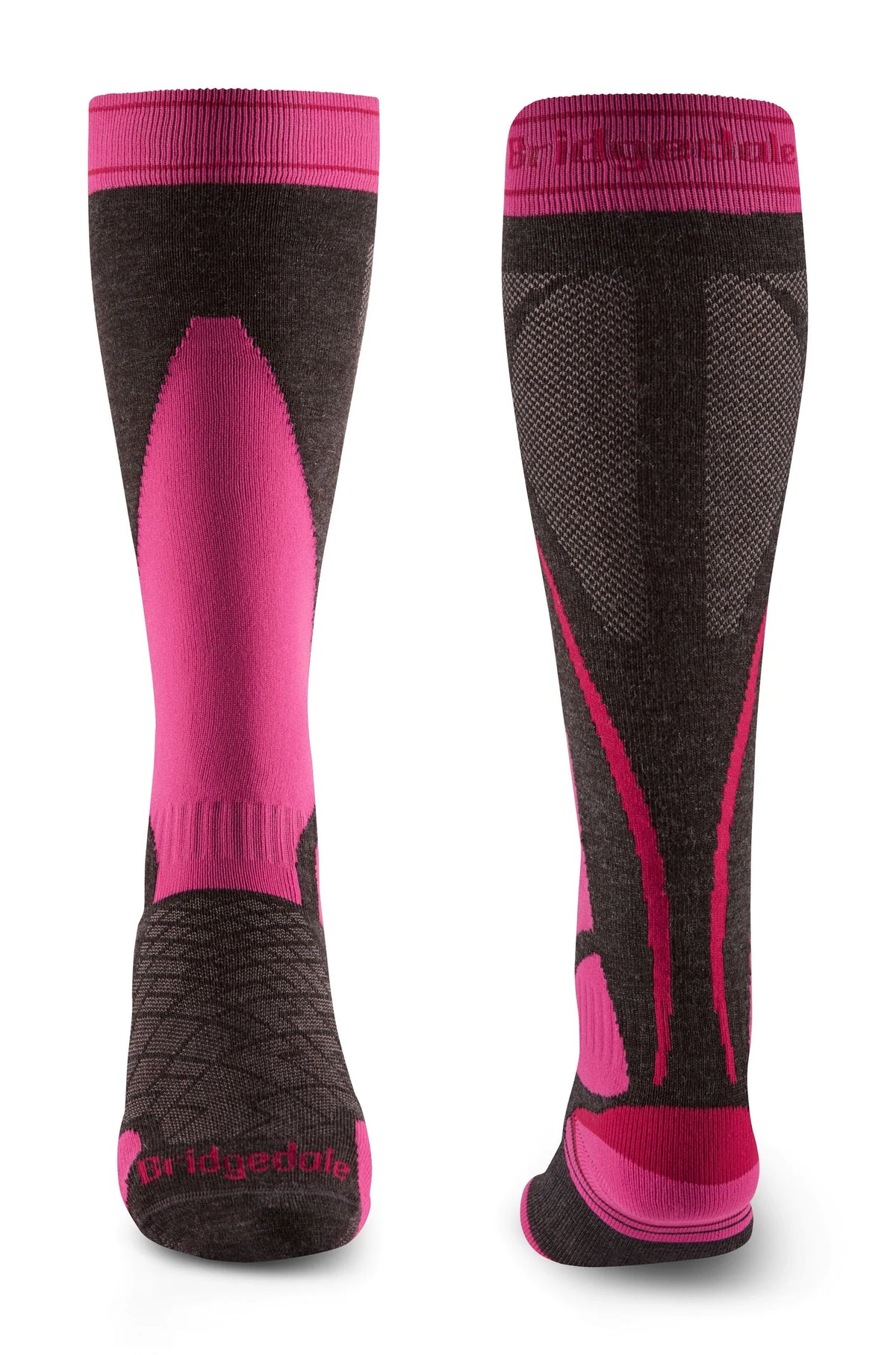 Bridgedale Women's Lightweight Merino Performance Over Calf ski sock with MerinoFusion construction and targeted foot and shin cushioning.