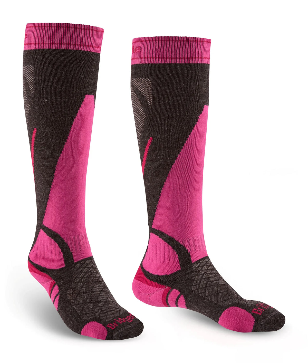 Bridgedale Women's Lightweight Merino Performance Over Calf ski sock with MerinoFusion construction and targeted foot and shin cushioning.