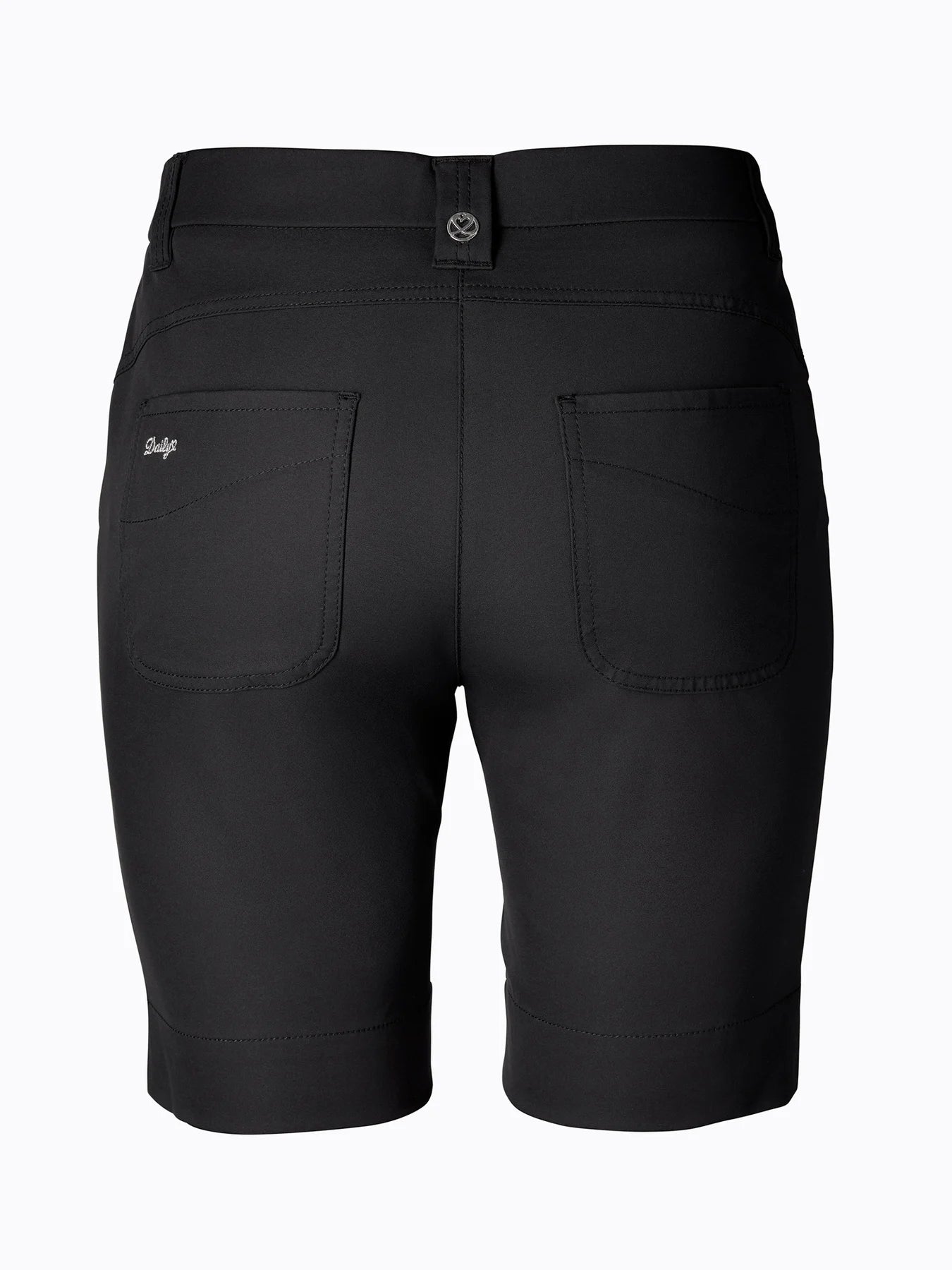 A pair of black Daily Sports Women's Lyric 19" Golf Shorts on a white background